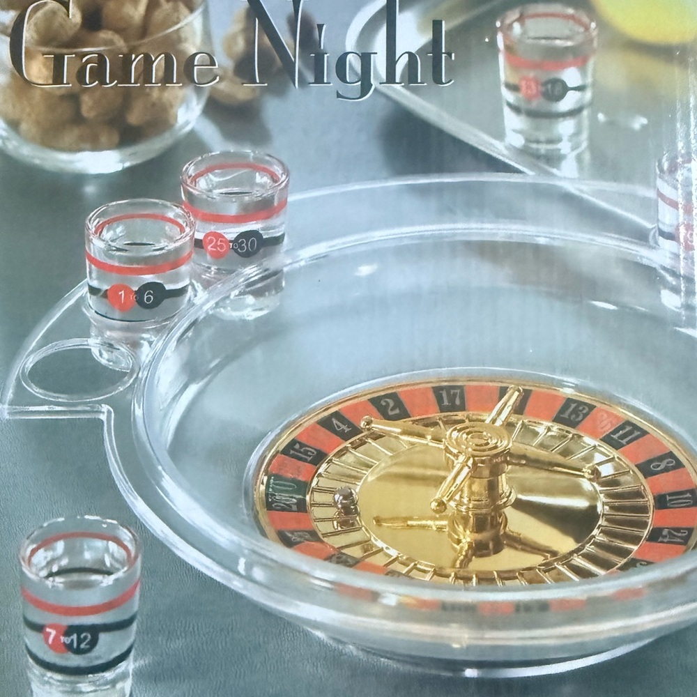 NEW Clear Acrylic Roulette Shot Glass Game Set with Gold Wheel